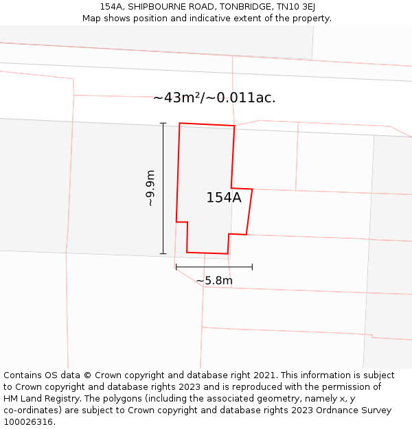 154A, SHIPBOURNE ROAD, TONBRIDGE, TN10 3EJ: Plot and title map