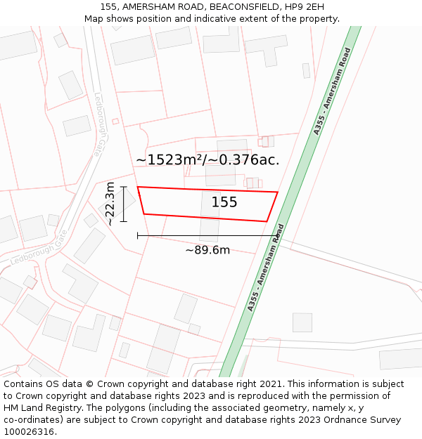 155, AMERSHAM ROAD, BEACONSFIELD, HP9 2EH: Plot and title map