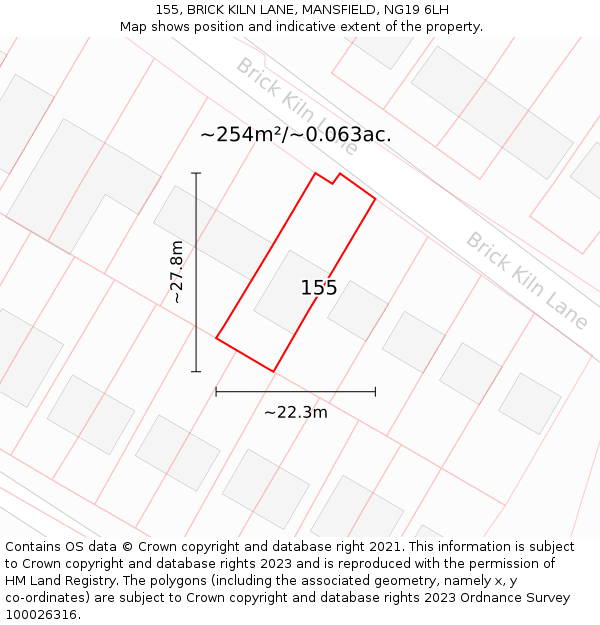 155, BRICK KILN LANE, MANSFIELD, NG19 6LH: Plot and title map