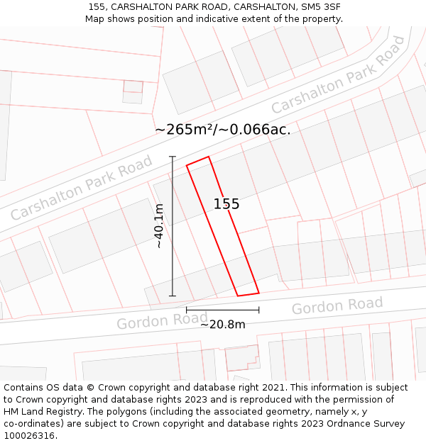155, CARSHALTON PARK ROAD, CARSHALTON, SM5 3SF: Plot and title map