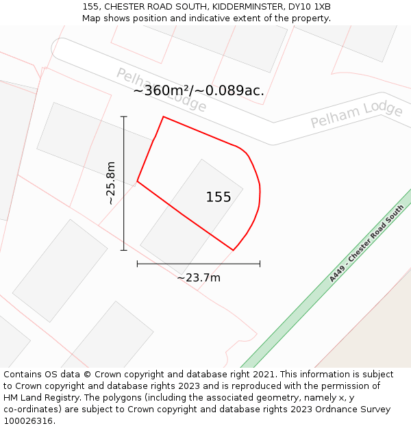 155, CHESTER ROAD SOUTH, KIDDERMINSTER, DY10 1XB: Plot and title map