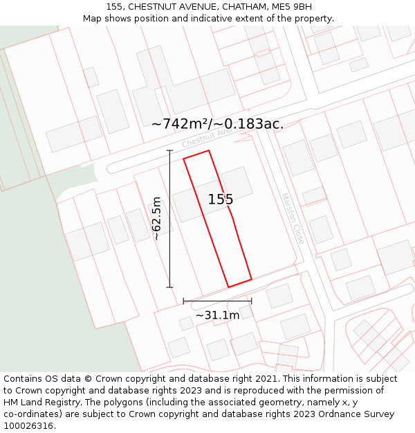 155, CHESTNUT AVENUE, CHATHAM, ME5 9BH: Plot and title map