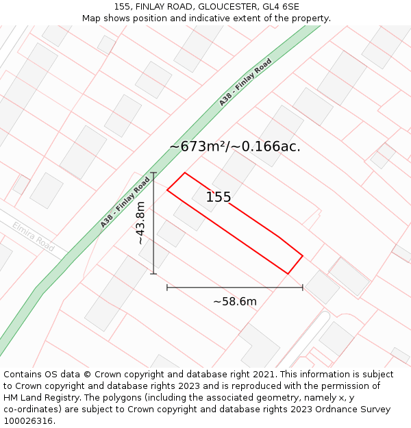 155, FINLAY ROAD, GLOUCESTER, GL4 6SE: Plot and title map