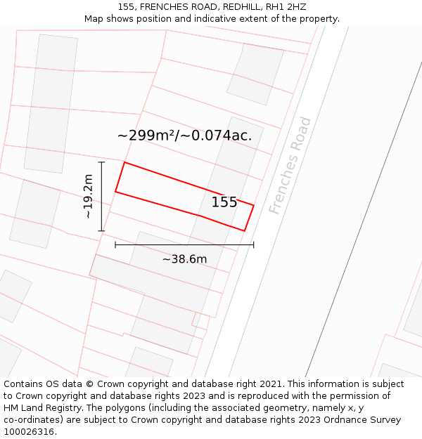 155, FRENCHES ROAD, REDHILL, RH1 2HZ: Plot and title map