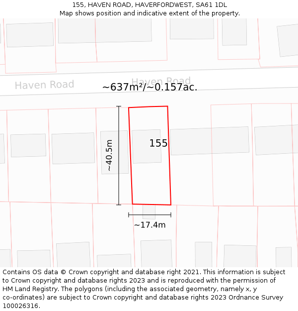 155, HAVEN ROAD, HAVERFORDWEST, SA61 1DL: Plot and title map