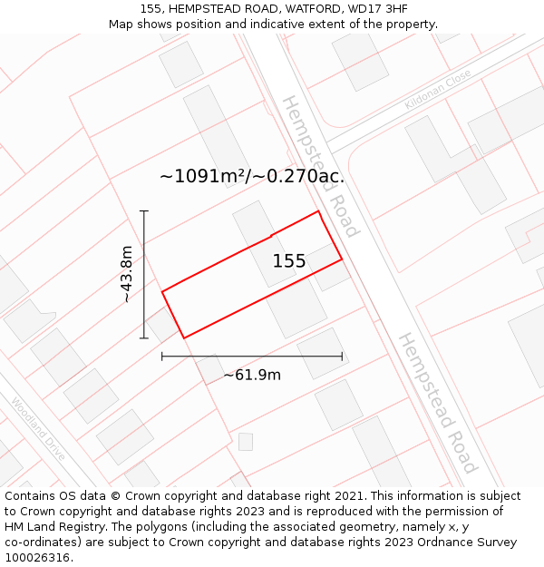 155, HEMPSTEAD ROAD, WATFORD, WD17 3HF: Plot and title map