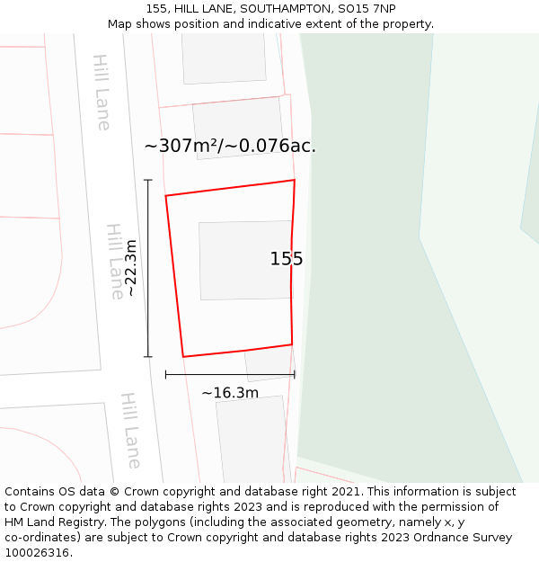 155, HILL LANE, SOUTHAMPTON, SO15 7NP: Plot and title map