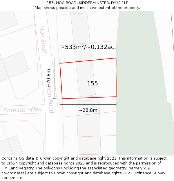 155, HOO ROAD, KIDDERMINSTER, DY10 1LP: Plot and title map