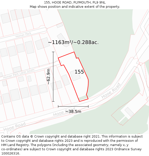 155, HOOE ROAD, PLYMOUTH, PL9 9NL: Plot and title map