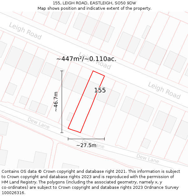 155, LEIGH ROAD, EASTLEIGH, SO50 9DW: Plot and title map