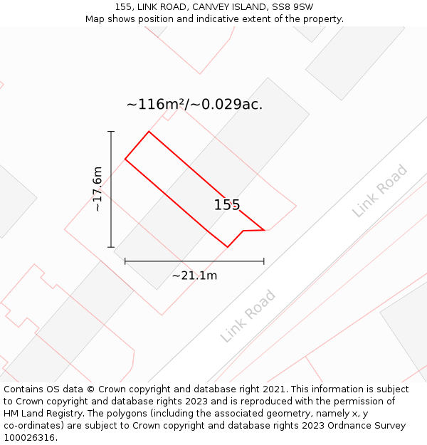 155, LINK ROAD, CANVEY ISLAND, SS8 9SW: Plot and title map