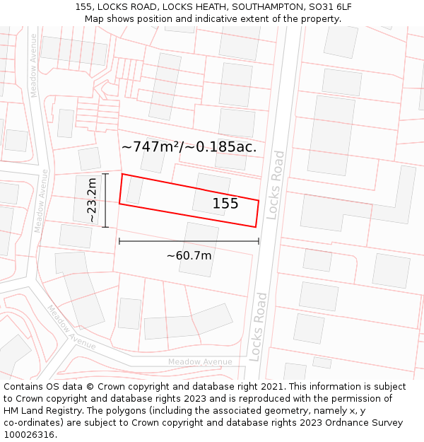 155, LOCKS ROAD, LOCKS HEATH, SOUTHAMPTON, SO31 6LF: Plot and title map