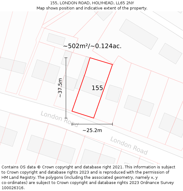 155, LONDON ROAD, HOLYHEAD, LL65 2NY: Plot and title map