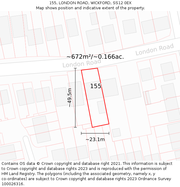 155, LONDON ROAD, WICKFORD, SS12 0EX: Plot and title map