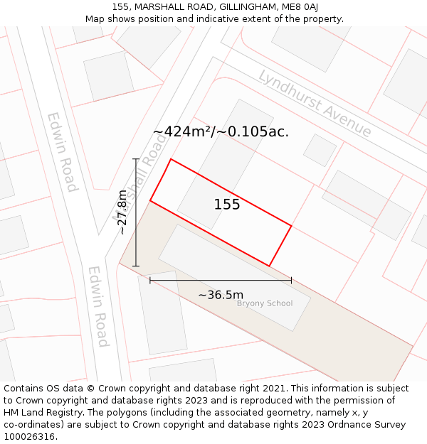 155, MARSHALL ROAD, GILLINGHAM, ME8 0AJ: Plot and title map