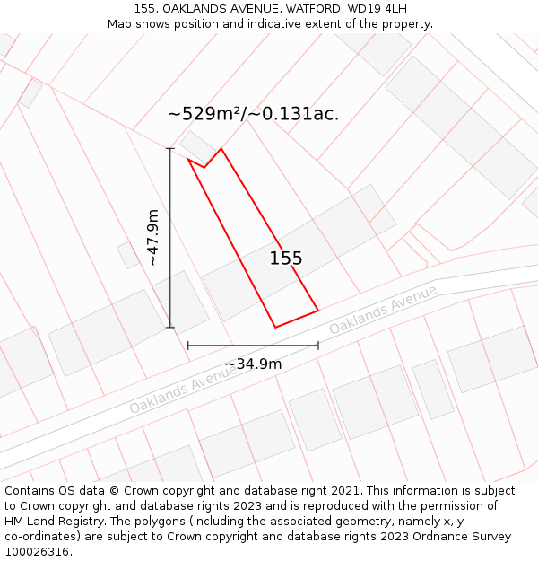 155, OAKLANDS AVENUE, WATFORD, WD19 4LH: Plot and title map