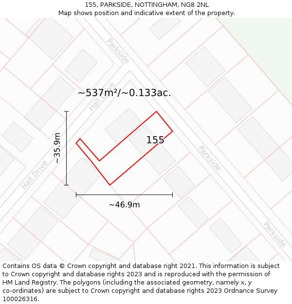 155, PARKSIDE, NOTTINGHAM, NG8 2NL: Plot and title map