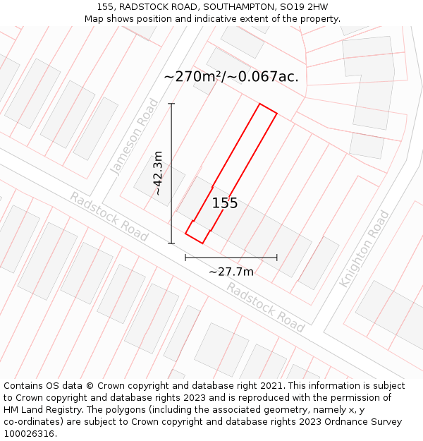 155, RADSTOCK ROAD, SOUTHAMPTON, SO19 2HW: Plot and title map