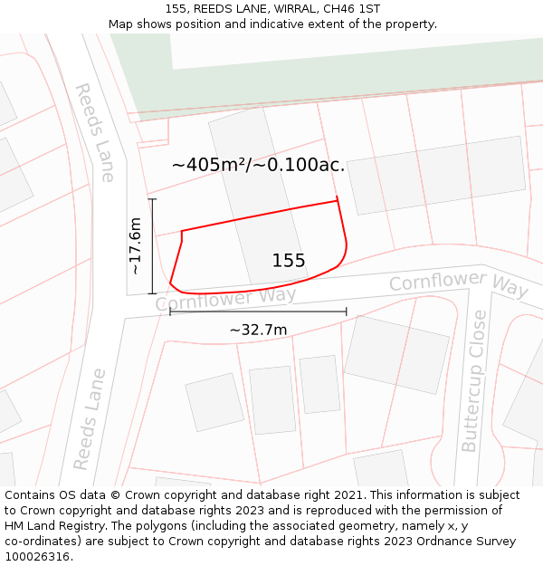 155, REEDS LANE, WIRRAL, CH46 1ST: Plot and title map