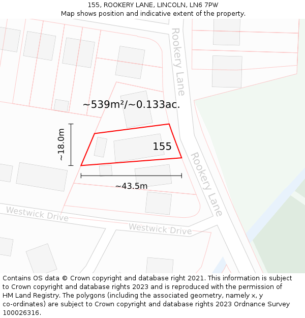 155, ROOKERY LANE, LINCOLN, LN6 7PW: Plot and title map