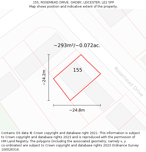 155, ROSEMEAD DRIVE, OADBY, LEICESTER, LE2 5PP: Plot and title map