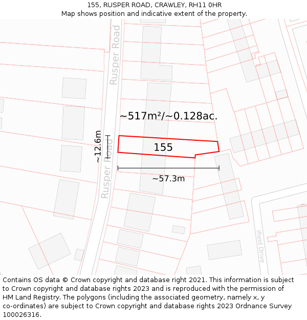 155, RUSPER ROAD, CRAWLEY, RH11 0HR: Plot and title map