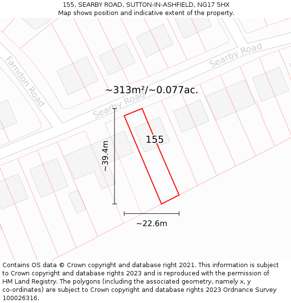 155, SEARBY ROAD, SUTTON-IN-ASHFIELD, NG17 5HX: Plot and title map