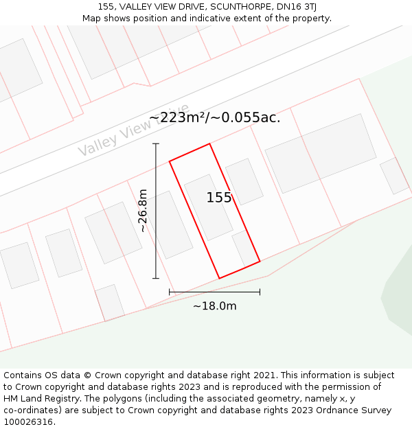 155, VALLEY VIEW DRIVE, SCUNTHORPE, DN16 3TJ: Plot and title map