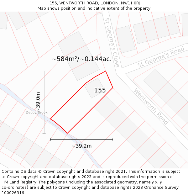 155, WENTWORTH ROAD, LONDON, NW11 0RJ: Plot and title map