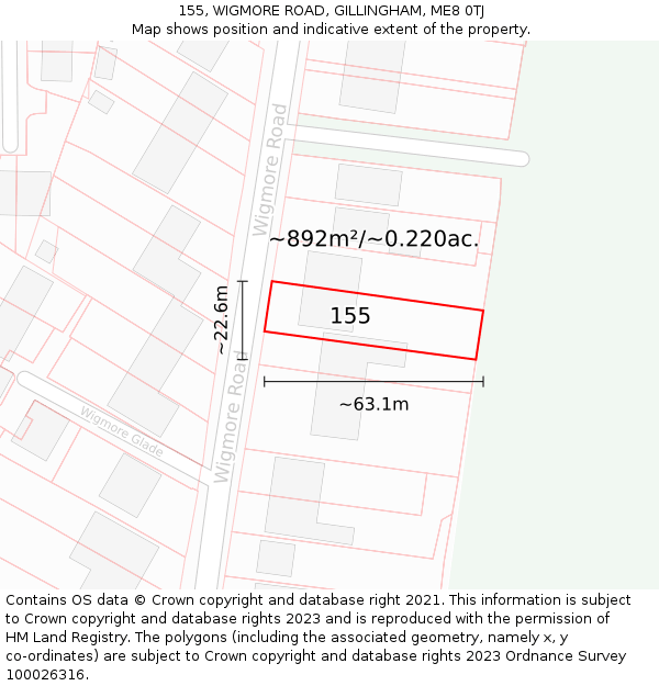 155, WIGMORE ROAD, GILLINGHAM, ME8 0TJ: Plot and title map