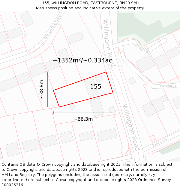 155, WILLINGDON ROAD, EASTBOURNE, BN20 9AH: Plot and title map