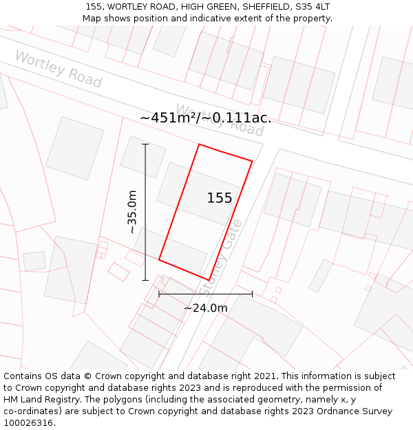 155, WORTLEY ROAD, HIGH GREEN, SHEFFIELD, S35 4LT: Plot and title map