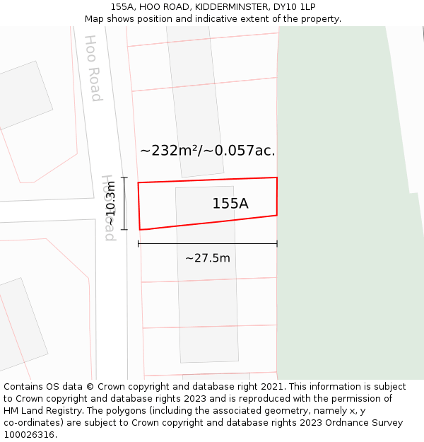 155A, HOO ROAD, KIDDERMINSTER, DY10 1LP: Plot and title map