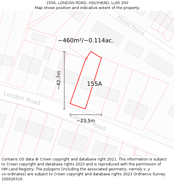 155A, LONDON ROAD, HOLYHEAD, LL65 2NY: Plot and title map