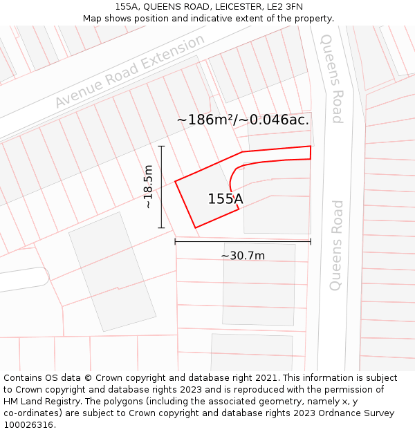 155A, QUEENS ROAD, LEICESTER, LE2 3FN: Plot and title map
