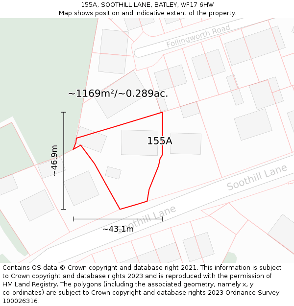 155A, SOOTHILL LANE, BATLEY, WF17 6HW: Plot and title map