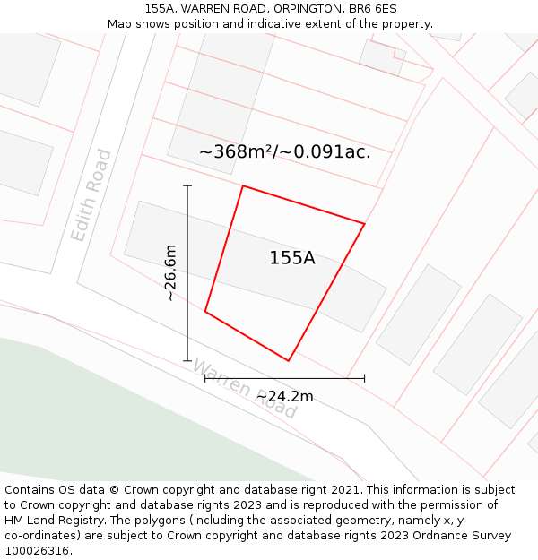 155A, WARREN ROAD, ORPINGTON, BR6 6ES: Plot and title map