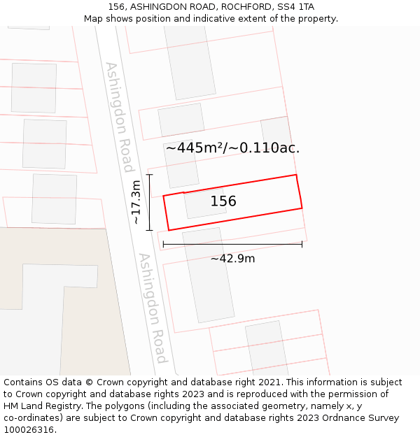 156, ASHINGDON ROAD, ROCHFORD, SS4 1TA: Plot and title map