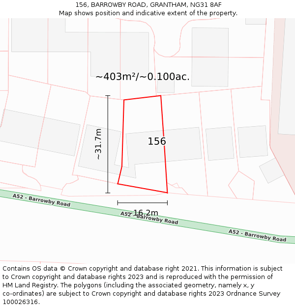 156, BARROWBY ROAD, GRANTHAM, NG31 8AF: Plot and title map