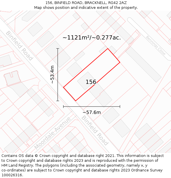 156, BINFIELD ROAD, BRACKNELL, RG42 2AZ: Plot and title map