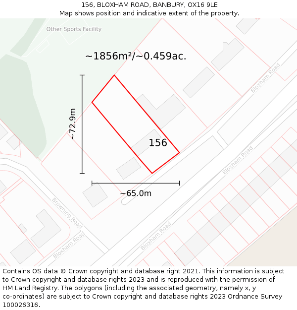 156, BLOXHAM ROAD, BANBURY, OX16 9LE: Plot and title map