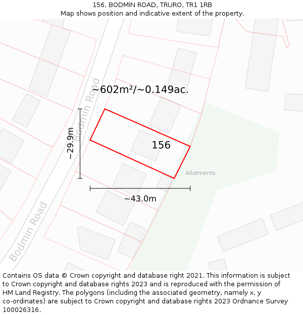 156, BODMIN ROAD, TRURO, TR1 1RB: Plot and title map