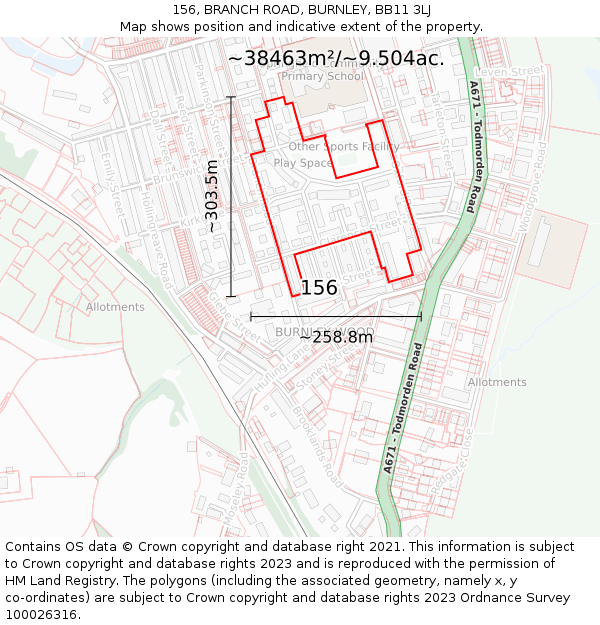 156, BRANCH ROAD, BURNLEY, BB11 3LJ: Plot and title map