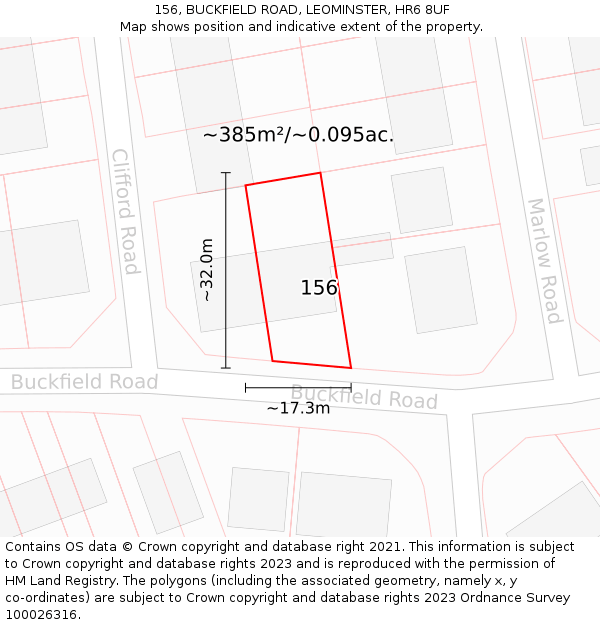 156, BUCKFIELD ROAD, LEOMINSTER, HR6 8UF: Plot and title map