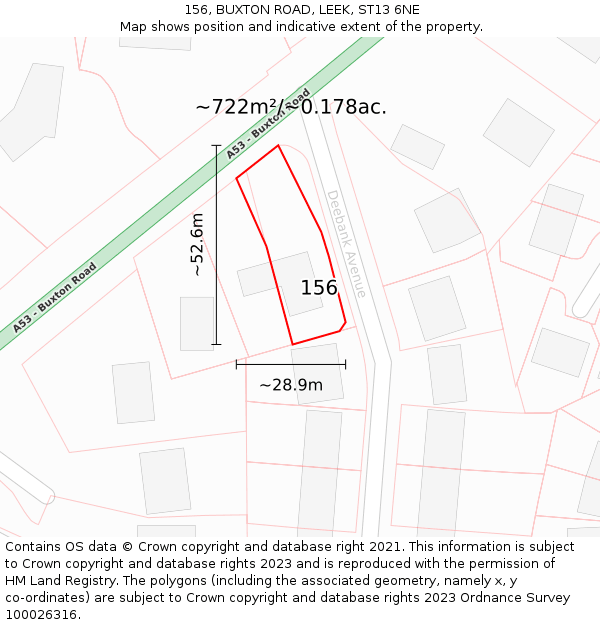 156, BUXTON ROAD, LEEK, ST13 6NE: Plot and title map