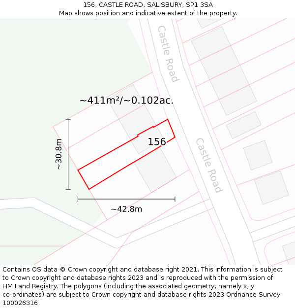 156, CASTLE ROAD, SALISBURY, SP1 3SA: Plot and title map