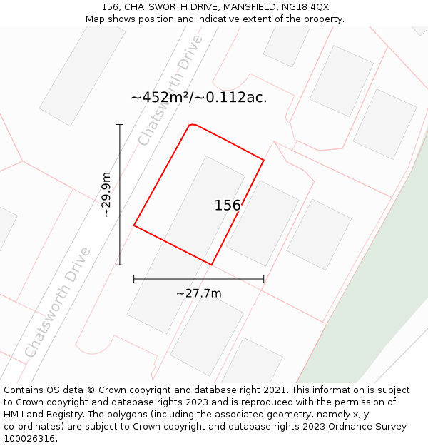 156, CHATSWORTH DRIVE, MANSFIELD, NG18 4QX: Plot and title map