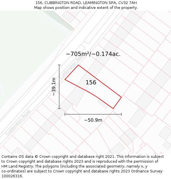 156, CUBBINGTON ROAD, LEAMINGTON SPA, CV32 7AH: Plot and title map