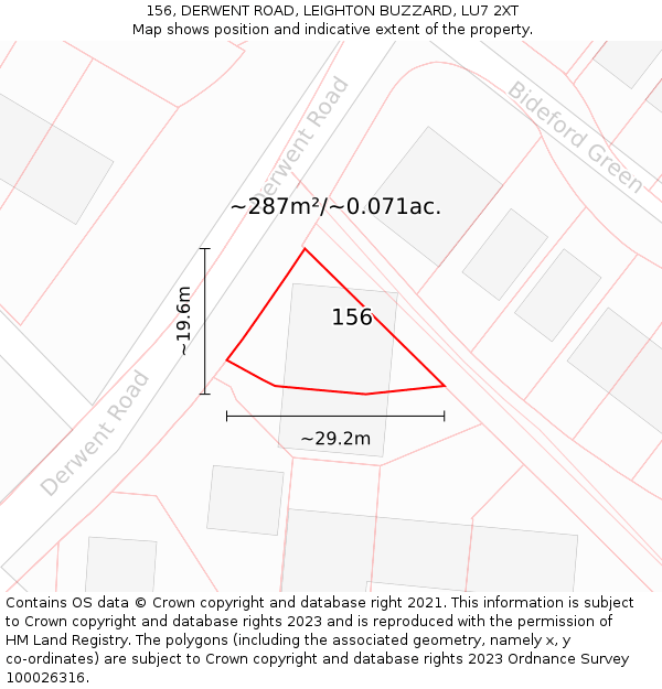 156, DERWENT ROAD, LEIGHTON BUZZARD, LU7 2XT: Plot and title map