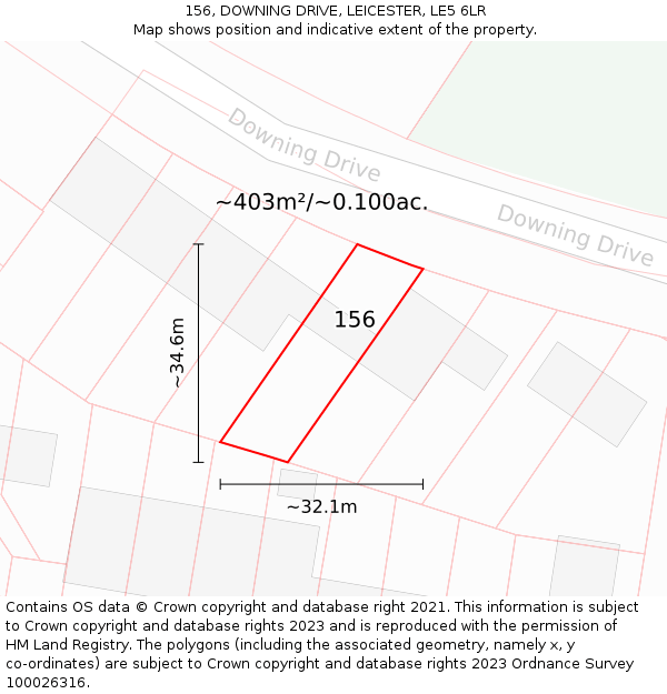 156, DOWNING DRIVE, LEICESTER, LE5 6LR: Plot and title map